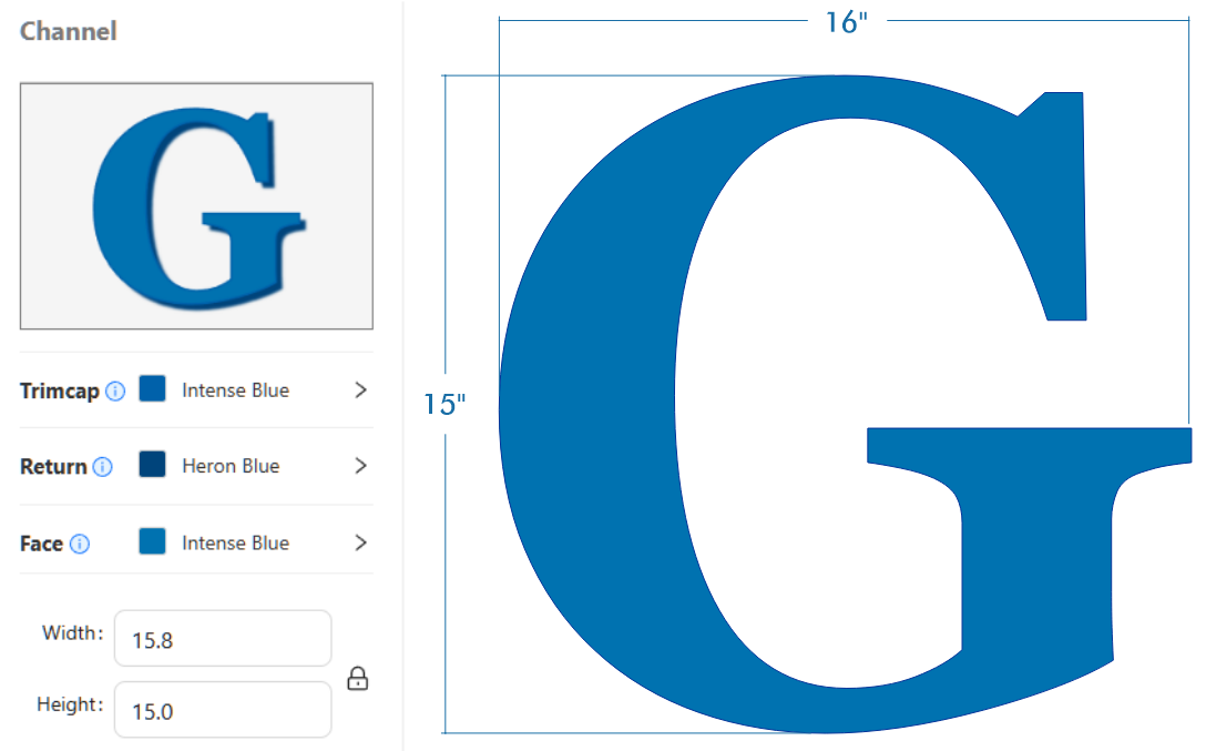Channel Letter | G | 15"(H) x 15.8"(W)